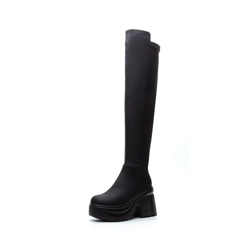 Women Formal Wear Black - Womens Knee High Thick Sole Wide