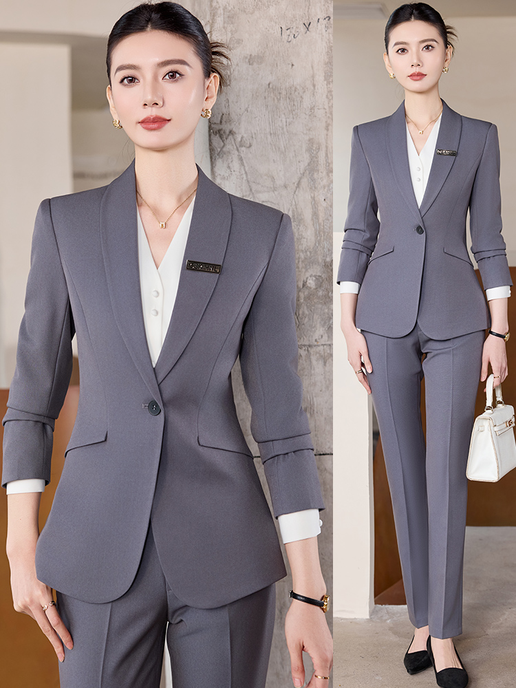 Women Formal Wear For Interview - Gray Professional Suit Set for Women