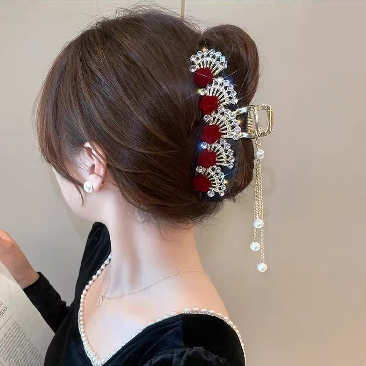 High End Women'S Formal Wear - Vintage Red Floral Rhinestone Hair Clip